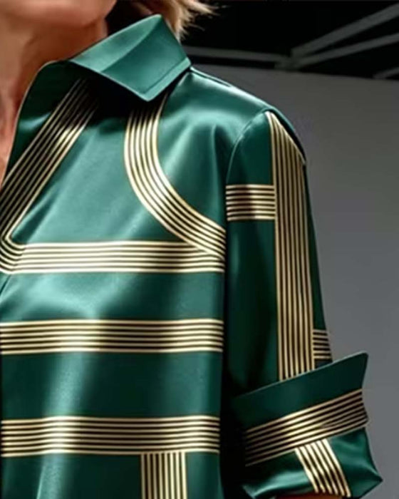 Kleid Revers Linie Druck Hemd