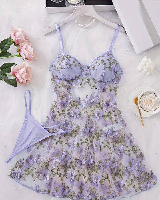 Sexy Blumen-Spitzen-Strumpfhalter-Nachthemd