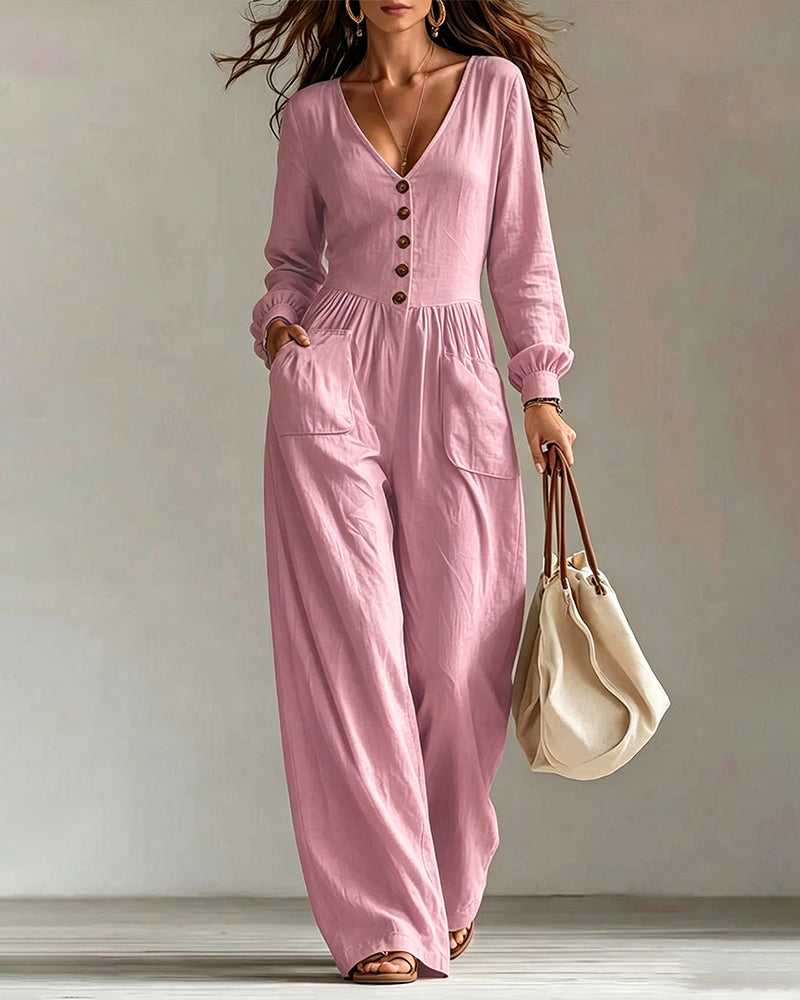 Jumpsuit Casual Tasche Langarm