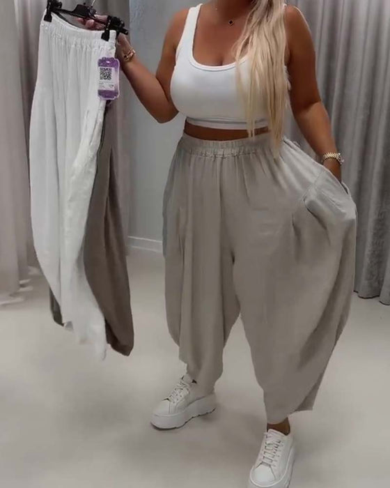 Hose Elastische Taille Breites Bein Harem