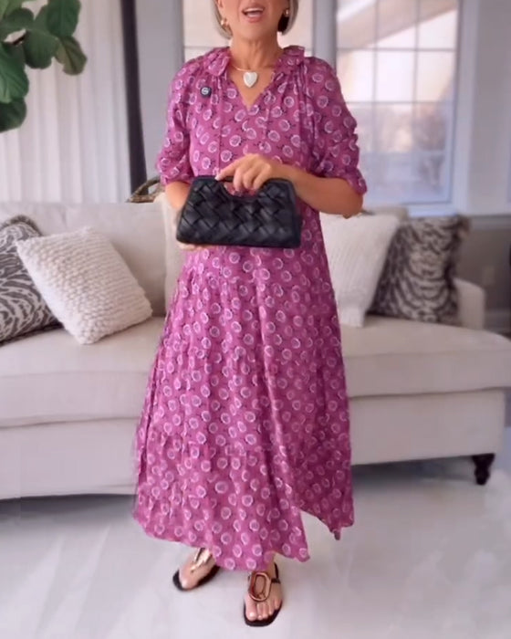 Kleid Halbärmelig Blumen A-Linie