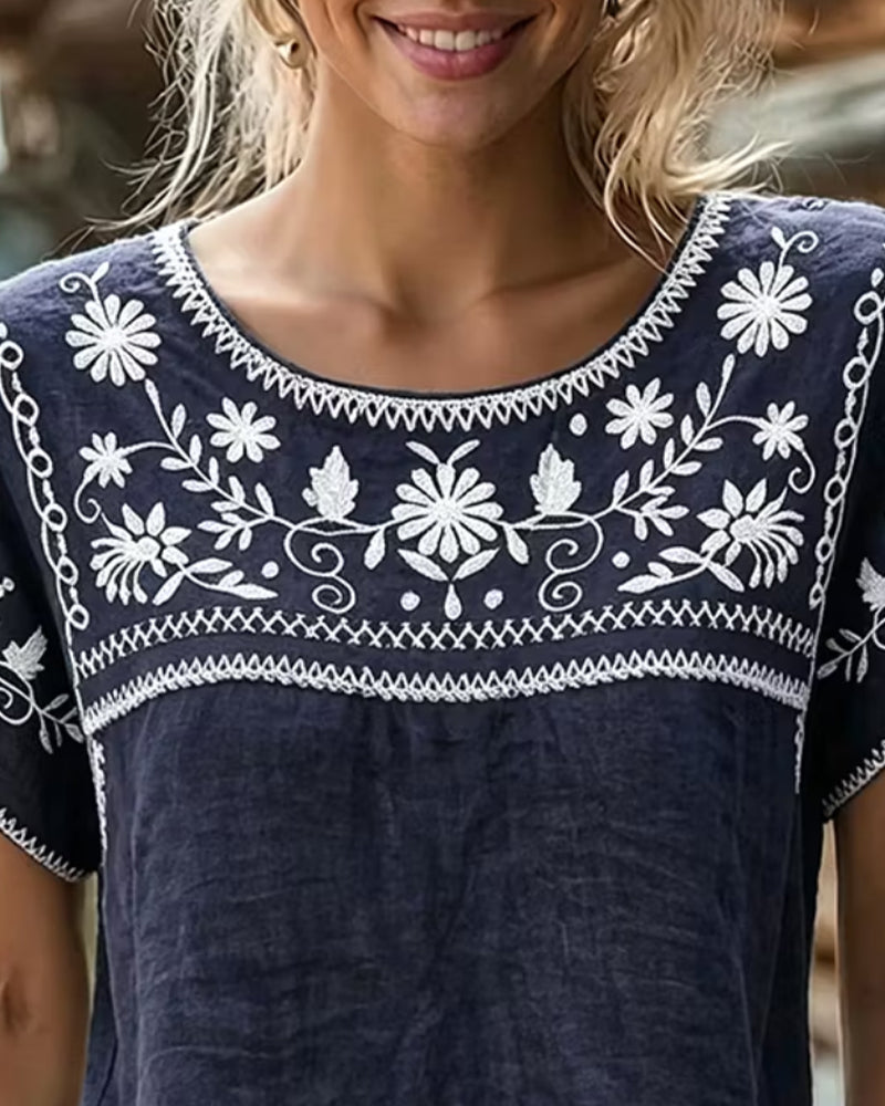 Bluse Daisy Vine Rundhals Locker Lässig