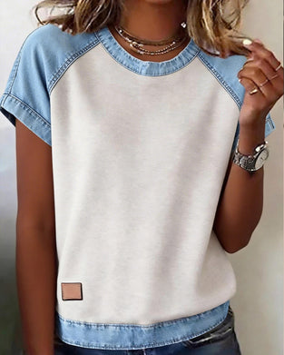 Top Lässig Rundhals Zusammengesetzt Denim