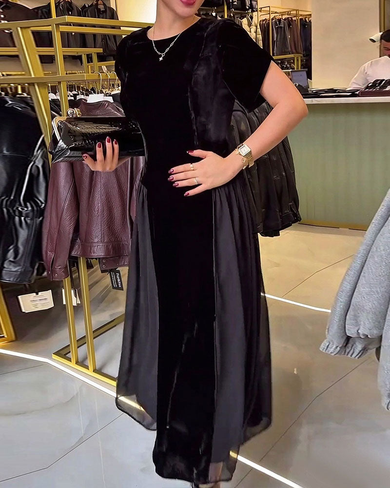 Kleid Rundhals Plissiert Slim Fit Großer Rock