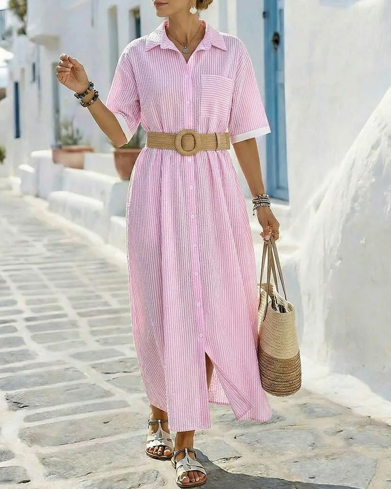 Kleid Gestreiftes Hemd Tasche Maxi