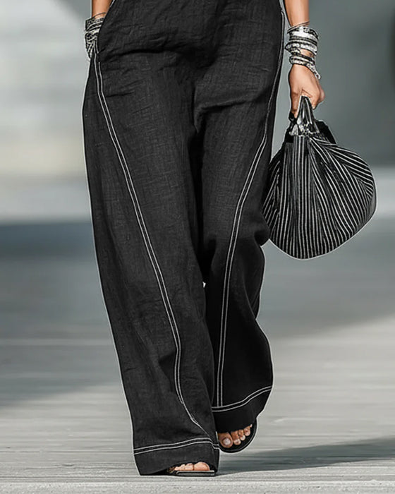 Jumpsuits Mandarin Kragen Ärmellos Schwarz Und Weiß Breites Bein