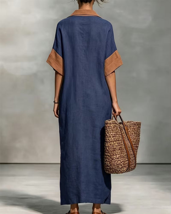Kleid Revers Farbblock Urlaub