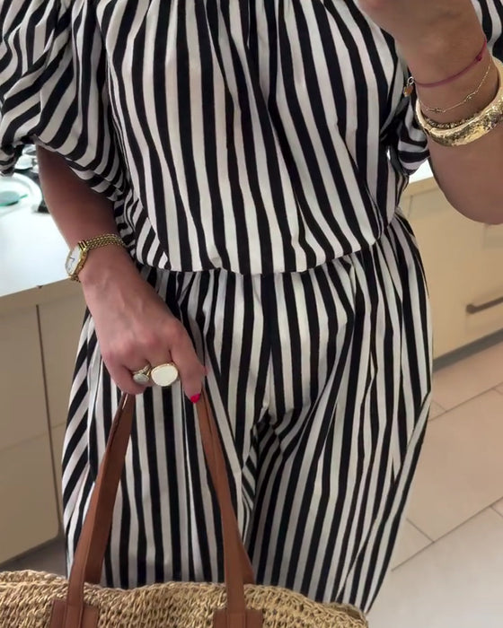 Jumpsuit Lässig Schulterfrei Gestreift