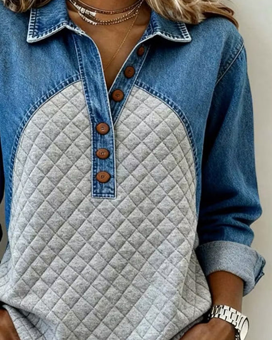 Sweatshirt Denim Patchwork Stilvoll