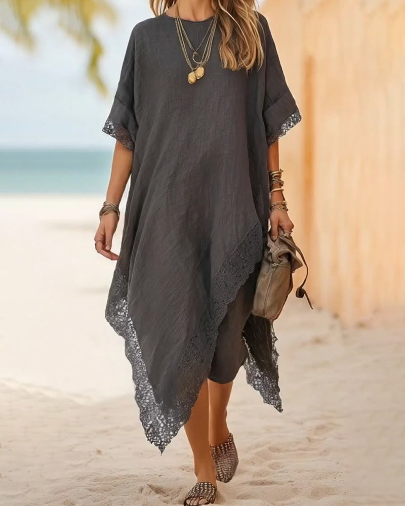 Asymmetrisches Kleid Mit Spitzeneinsätzen