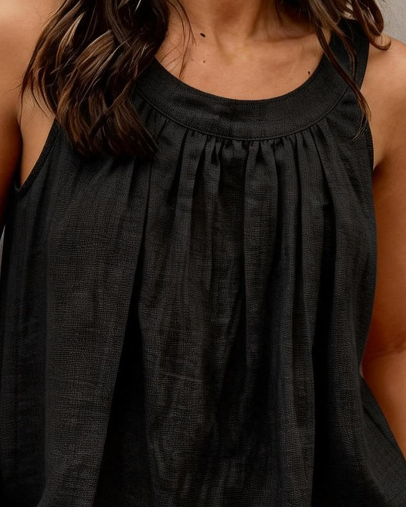 Tanktop Baumwolle und Leinen Rundhalsausschnitt lässig