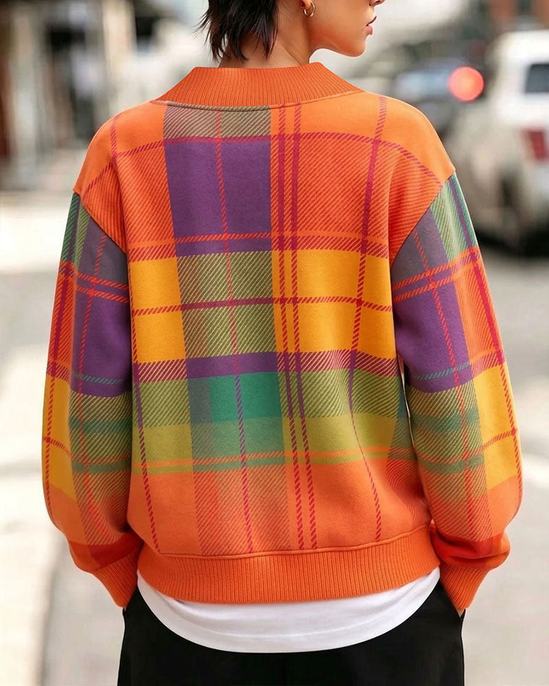 Sweatshirt V-Ausschnitt Karo Lässig