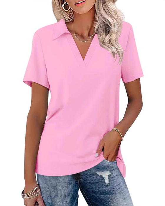 T-Shirt Kurzer Ärmel V-Ausschnitt Polo