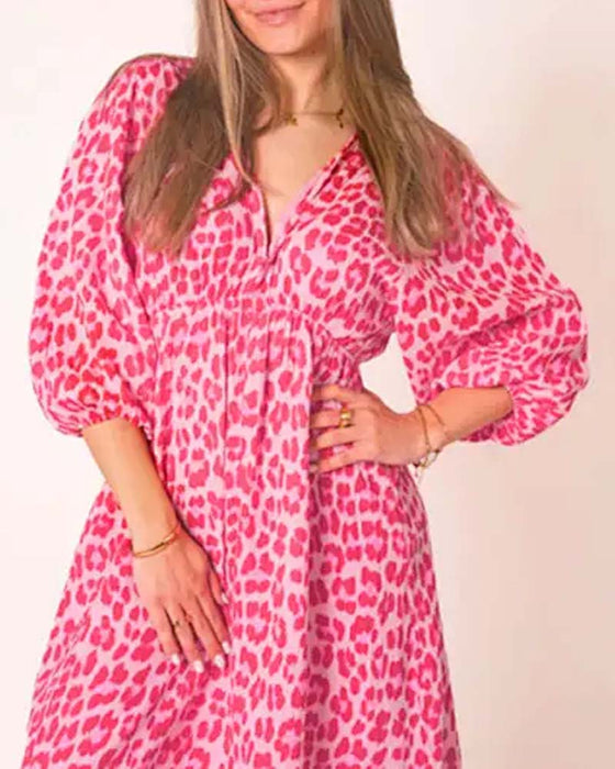 Kleid Damen V-Ausschnitt Druck