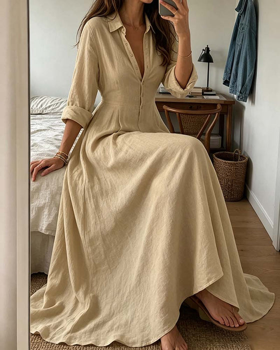 Kleid Hemdkragen Weiter Rock Figurbetonte Taille