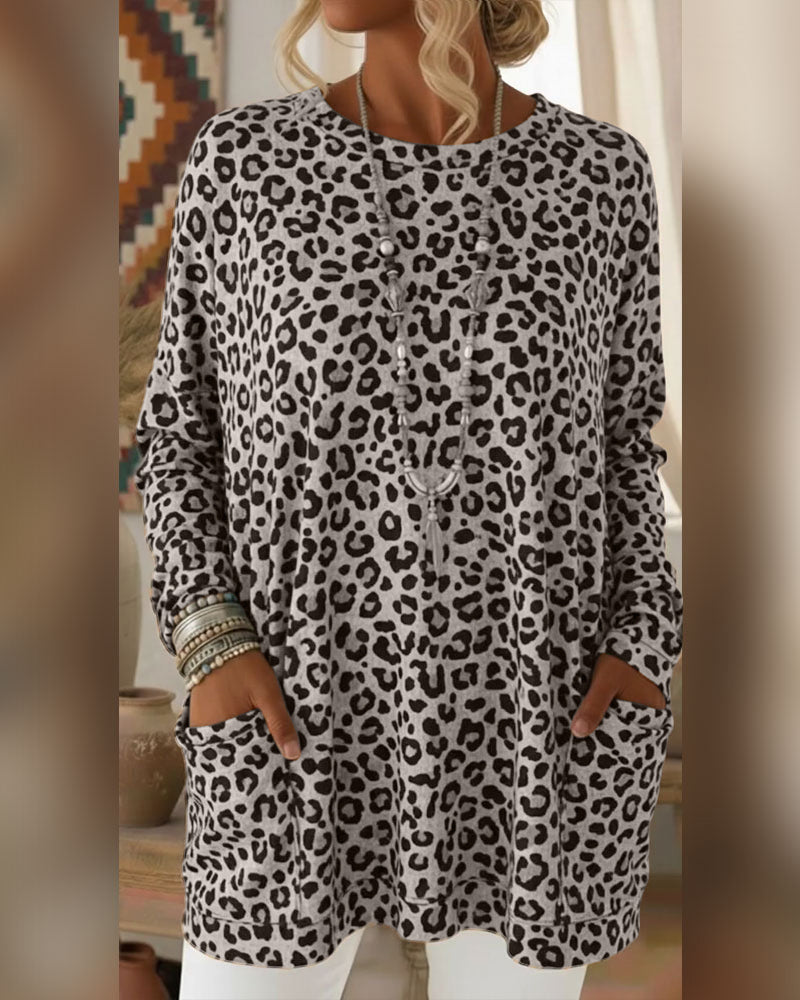 Top mit Leopardenprint und Rundhalsausschnitt