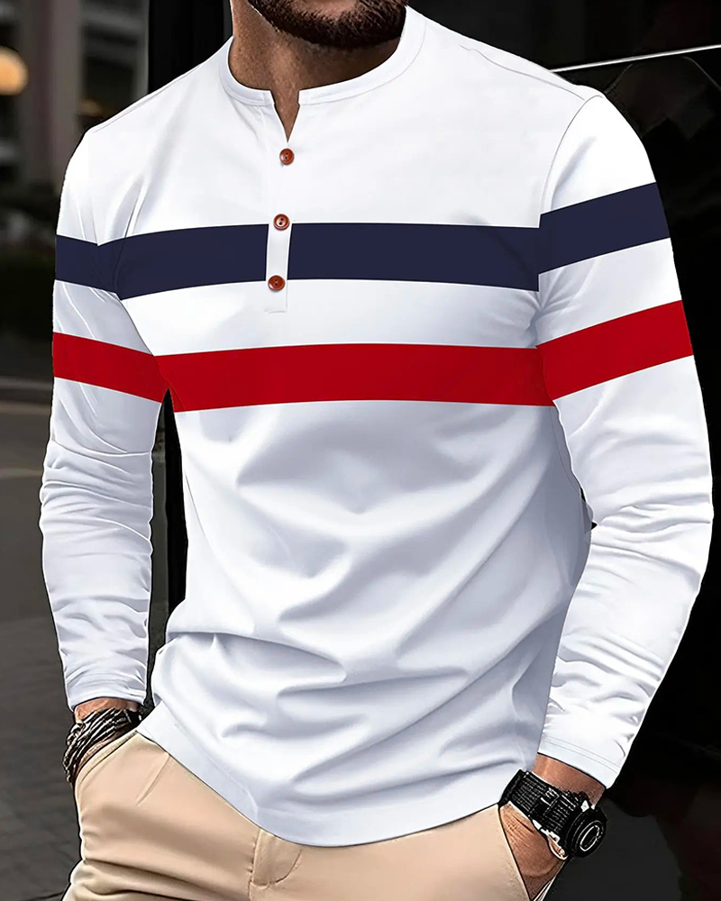 T-Shirt Rundhals Gestreift Langarm Herren