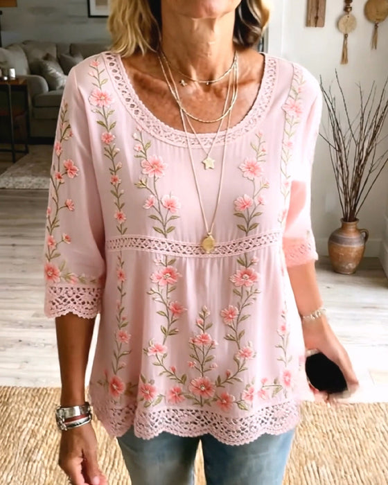 Bluse Blumig Spitze Babydoll