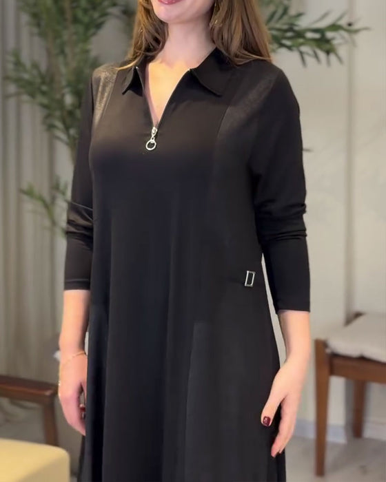 Kleid Einfarbig Reißverschluss Reverskragen