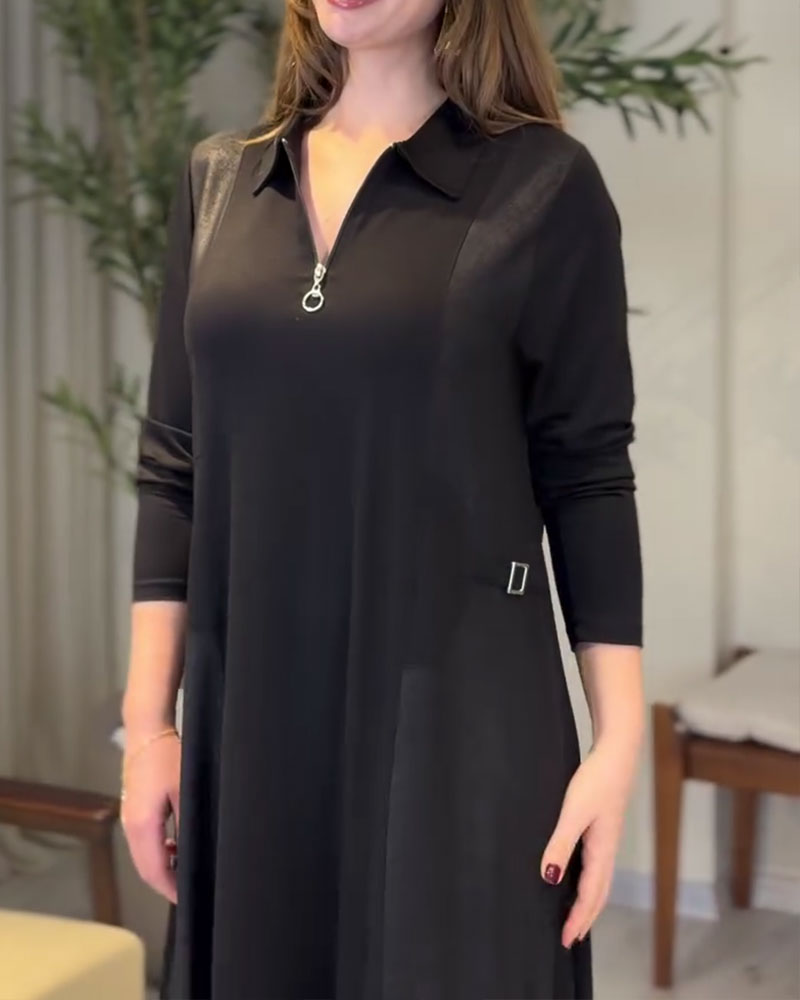 Kleid Einfarbig Reißverschluss Reverskragen