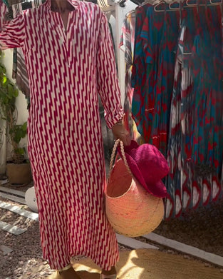 Kleid Revers Streifen Lässig
