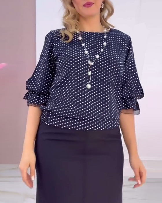 Bluse Pünktchen Rundhalsausschnitt