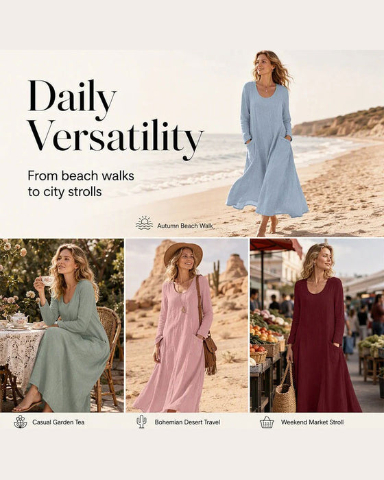Kleid Einfarbig Langarm Rundhals