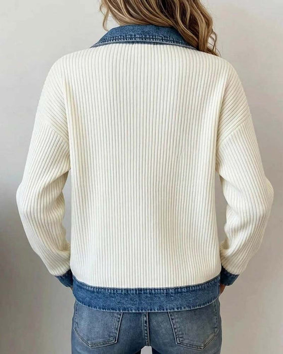 Mantel Revers Reißverschluss Denim Panel