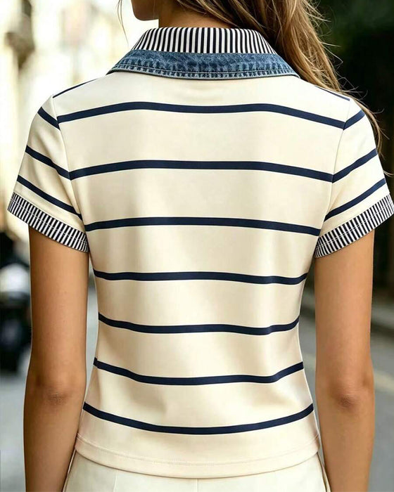 Bluse Gestreift Lässig Revers