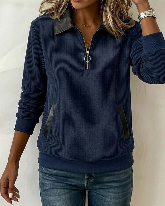 Sweatshirt Revers Reißverschluss Langarm