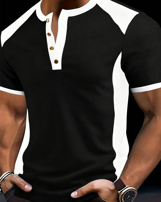 T-Shirt Herren Farbblock Waffel