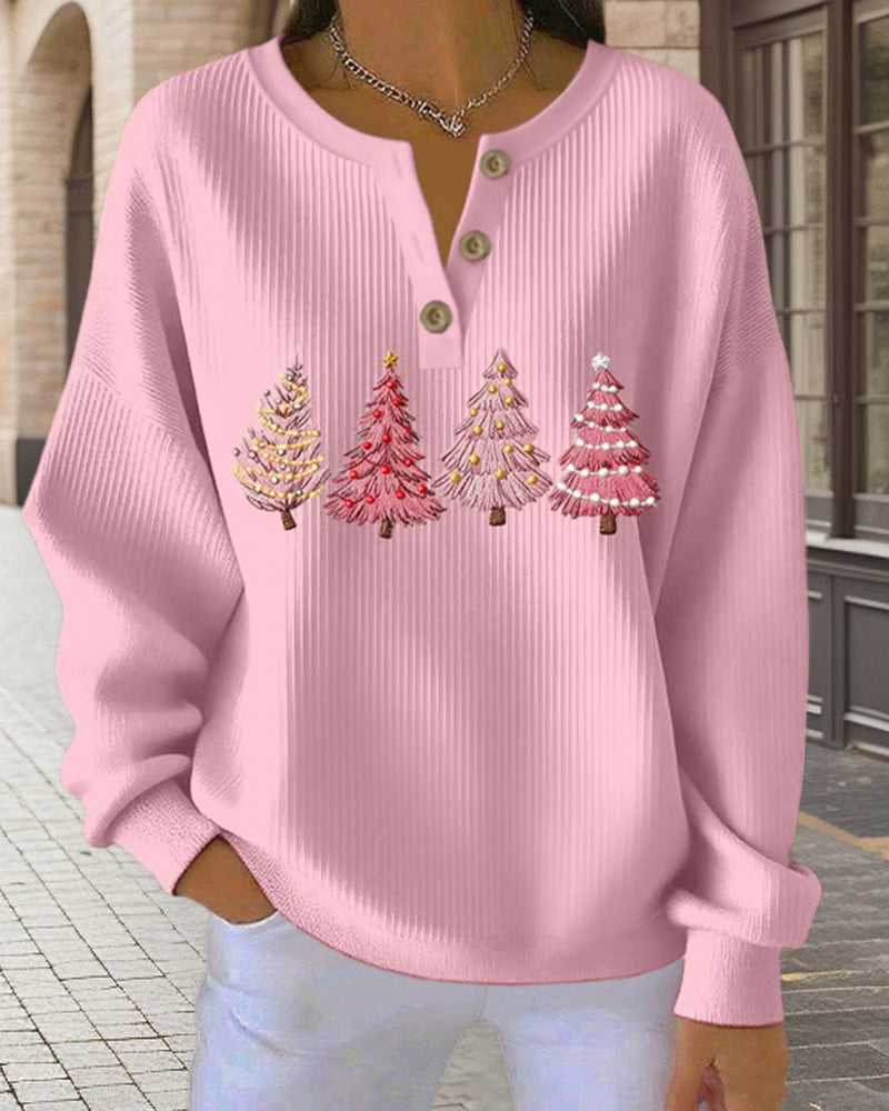 Sweatshirt Geknöpft Weihnachtsbaum Druck