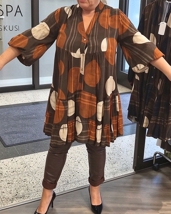 Kleid Geometrischer Tupfenprint V-Ausschnitt Loose Fit