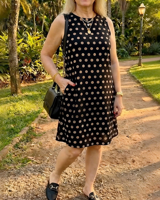 Kleid Tupfen Ärmellos Rundhals