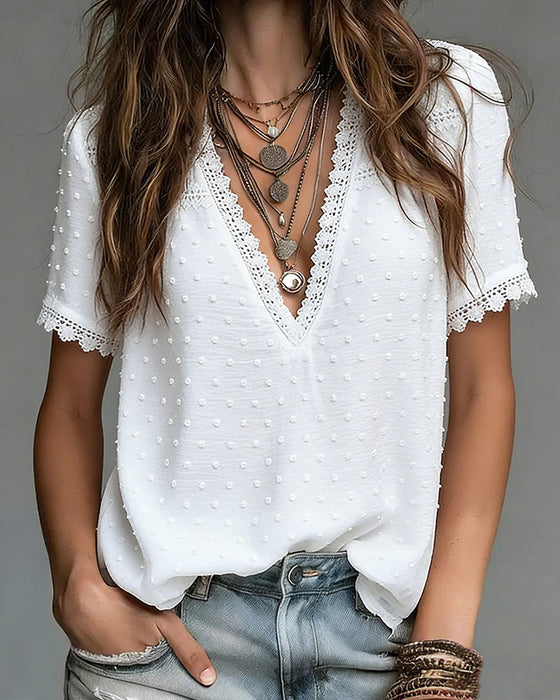 Bluse 3D-Polka-Dot V-Ausschnitt