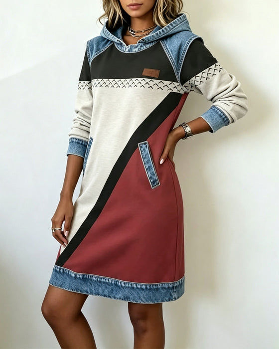 Kleid Mit Farbblock Langärmlig