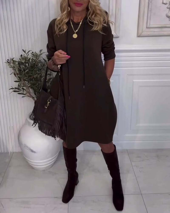 Casuales Uni-Kleid mit Kapuze