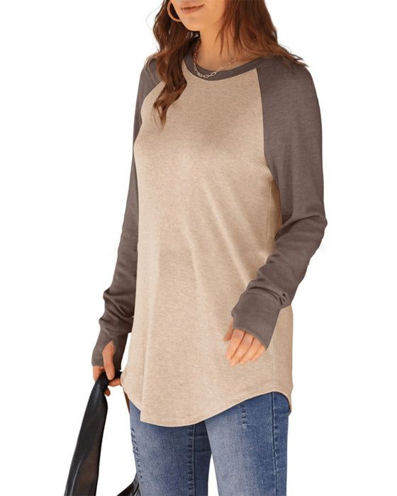 Rundhalsausschnitt Raglan Colorblock Langarmshirt