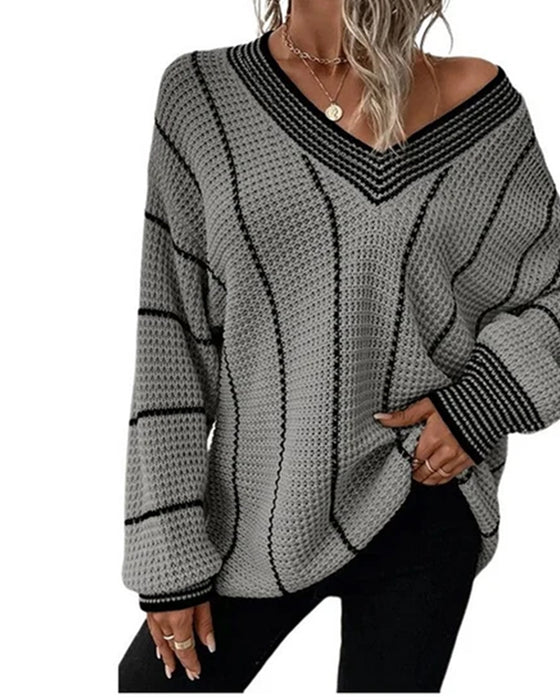 Pullover Sweater Lässig Loose Fit Streifen