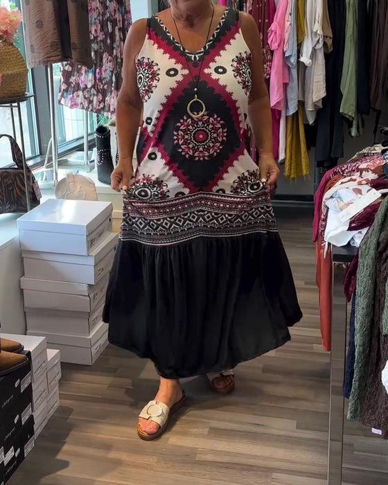 Kleid V-Ausschnitt Ärmellos Weiter Rock