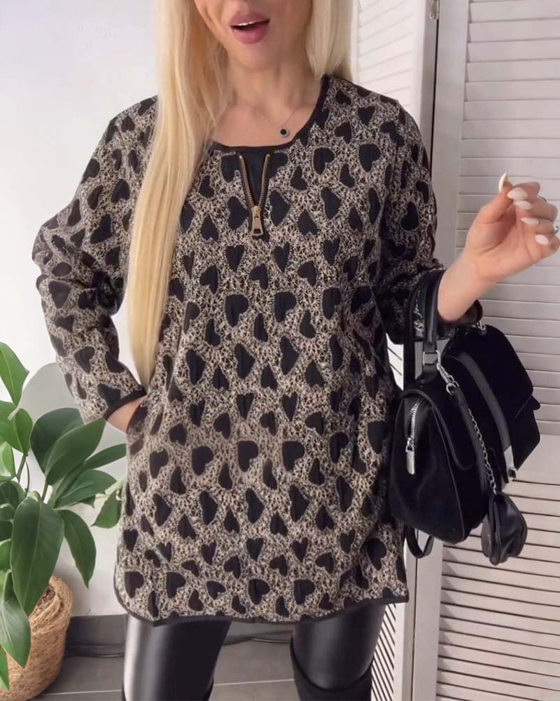 Top mit Herz-Print und Reißverschluss vorne