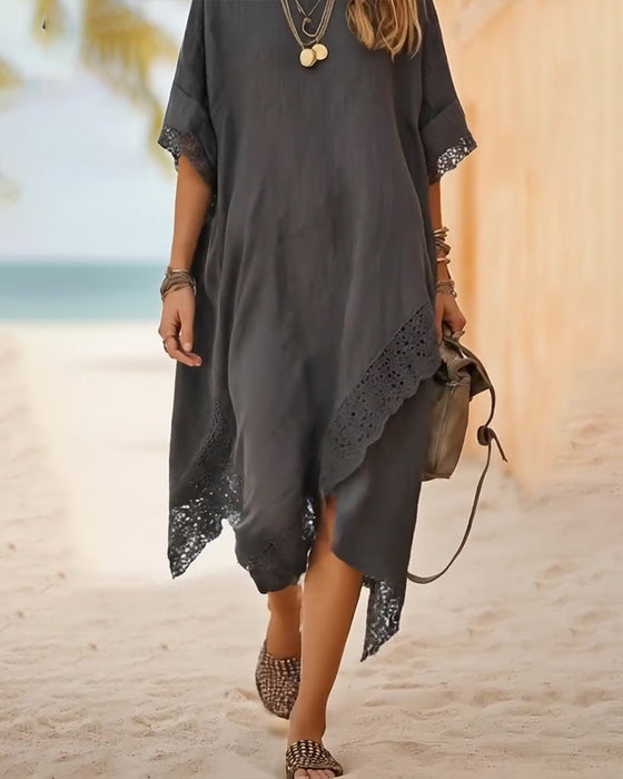 Asymmetrisches Kleid Mit Spitzeneinsätzen