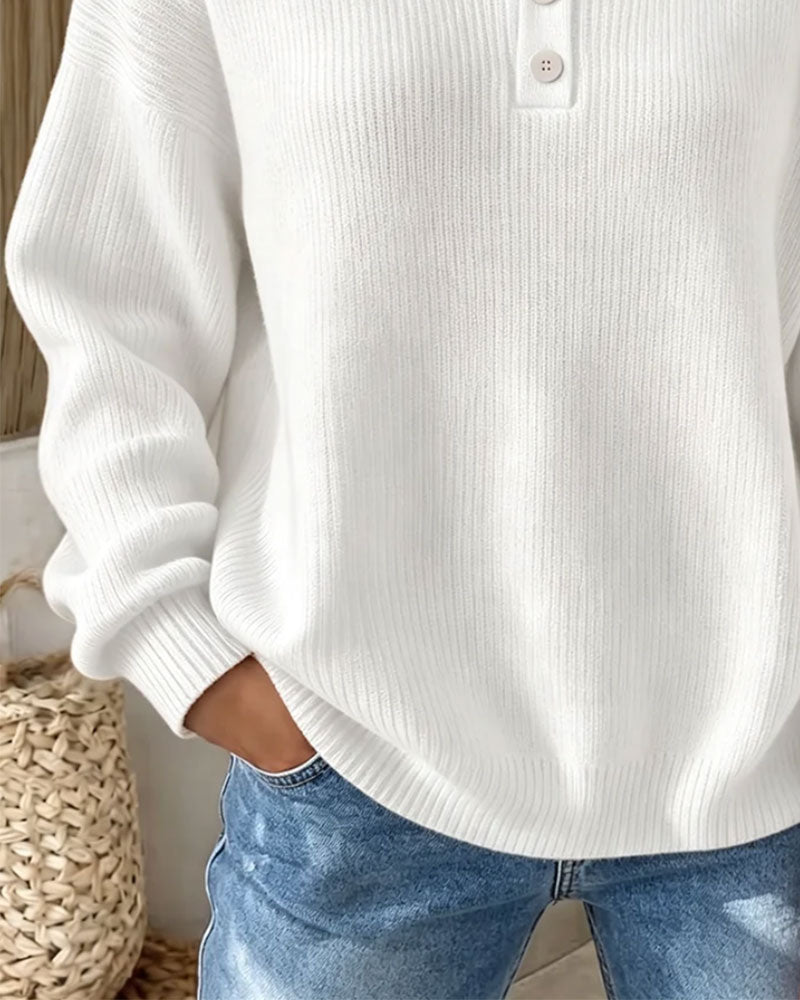 Pullover Einfarbig Knopf Lässig