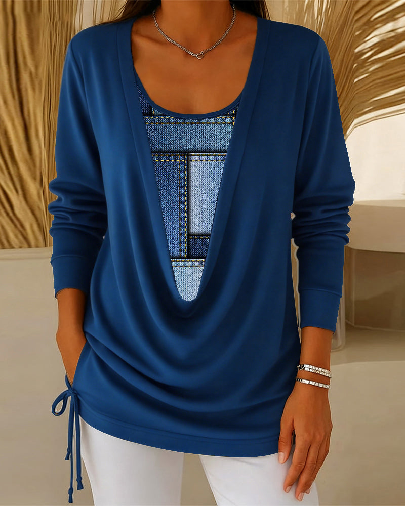 Top Schnürung Fake Zweiteilig Langarm