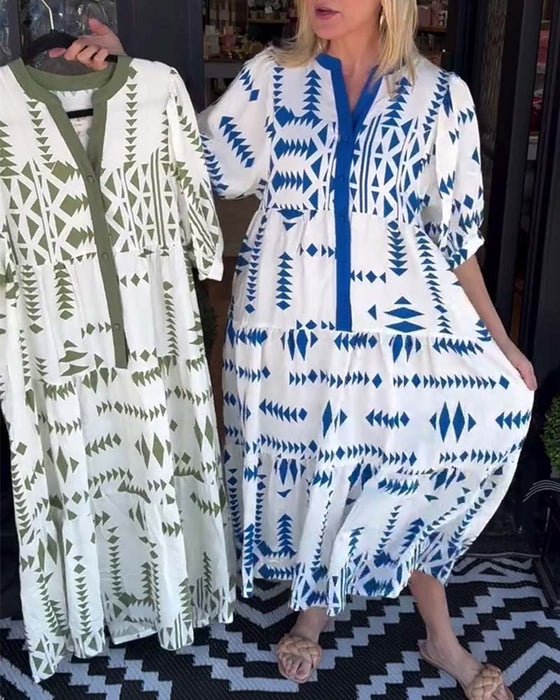 Kleid Halbärmelig Blumig Locker