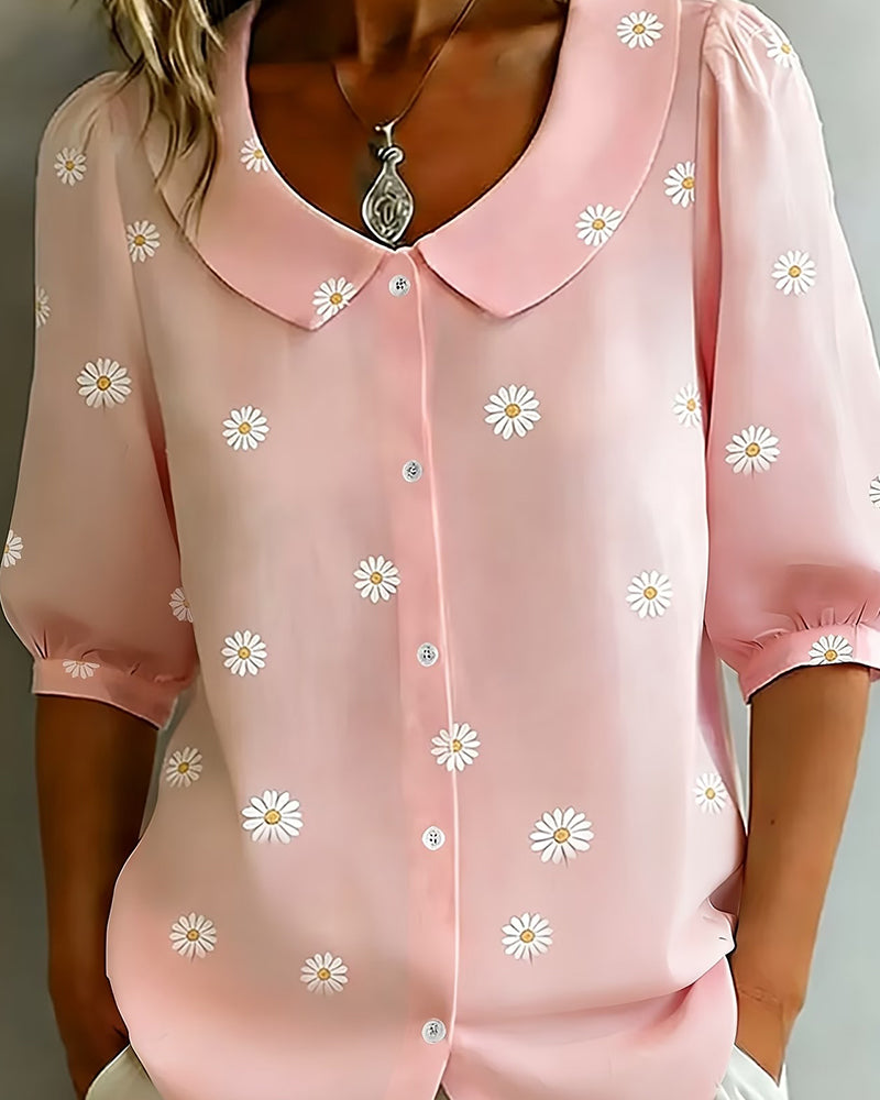 Lässige Bluse Mit Blumenmuster Und Puffärmeln