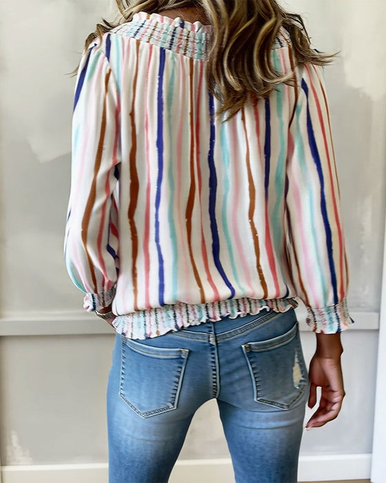 Bluse Farbblock Streifen Kordelzug