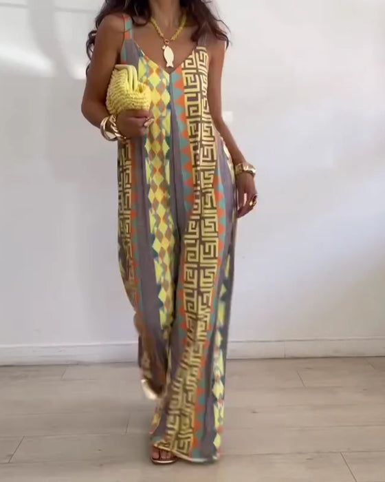 Jumpsuit Geometrisch Druck Spaghettiträger Breites Bein