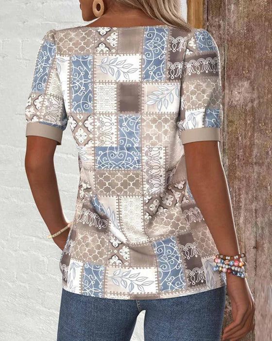 T-Shirt Schulterfrei Puzzleprint Kurzarm