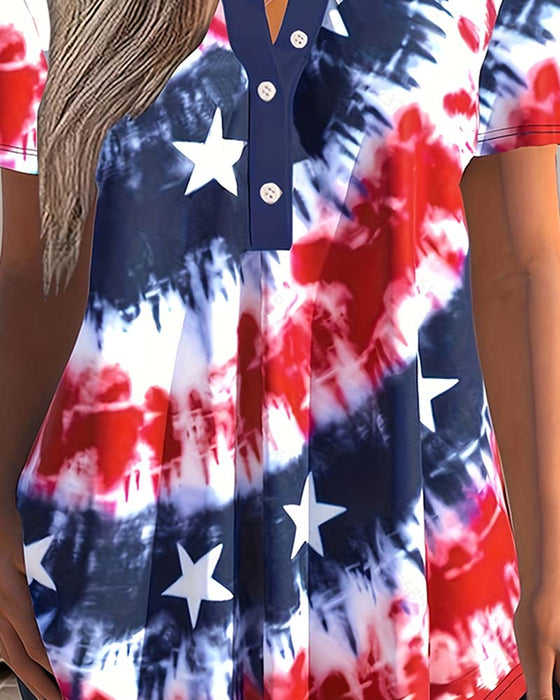 Blusen Tie-Dye Henley Kurzarm